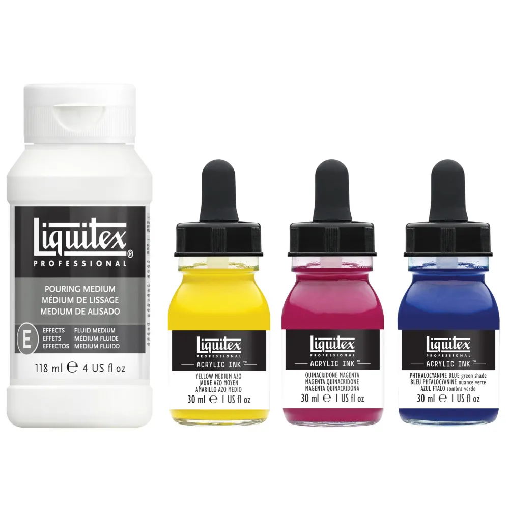 Liquitex Zestaw tuszów akrylowych z medium do pouringu - - Primary Colors, 3 x 30 ml > Farby Akrylowe