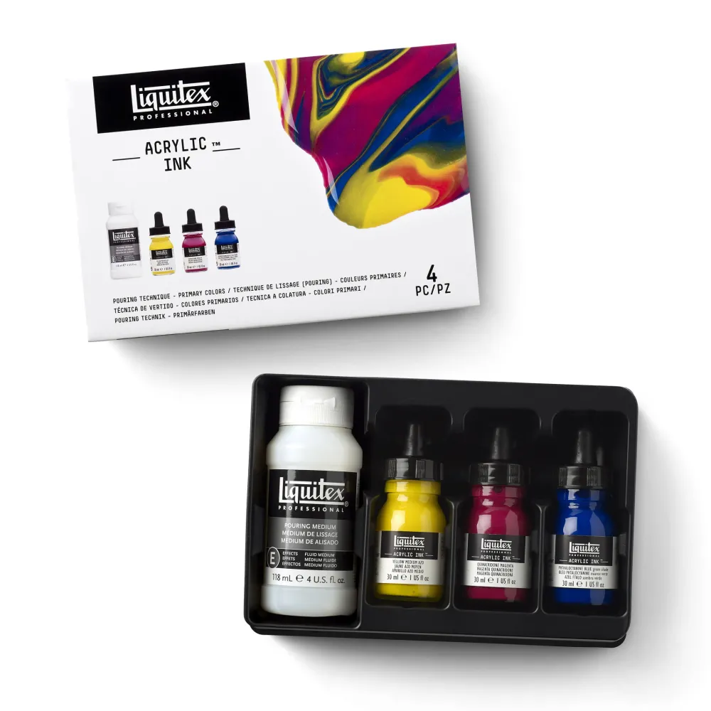Liquitex Zestaw tuszów akrylowych z medium do pouringu - - Primary Colors, 3 x 30 ml > Farby Akrylowe