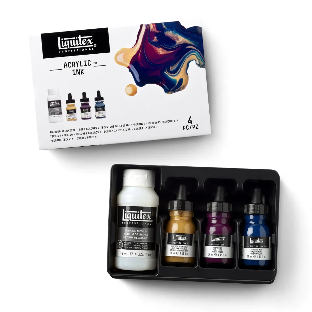 Liquitex Zestaw tuszów akrylowych z medium do pouringu - - Deep Colors, 3 x 30 ml