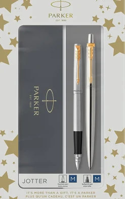 Parker Zestaw z piórem wiecznym i długopisem Jotter w etui - - Stainless Steel GT