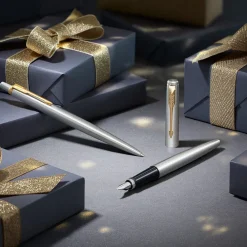 Parker Zestaw z piórem wiecznym i długopisem Jotter w etui - - Stainless Steel GT